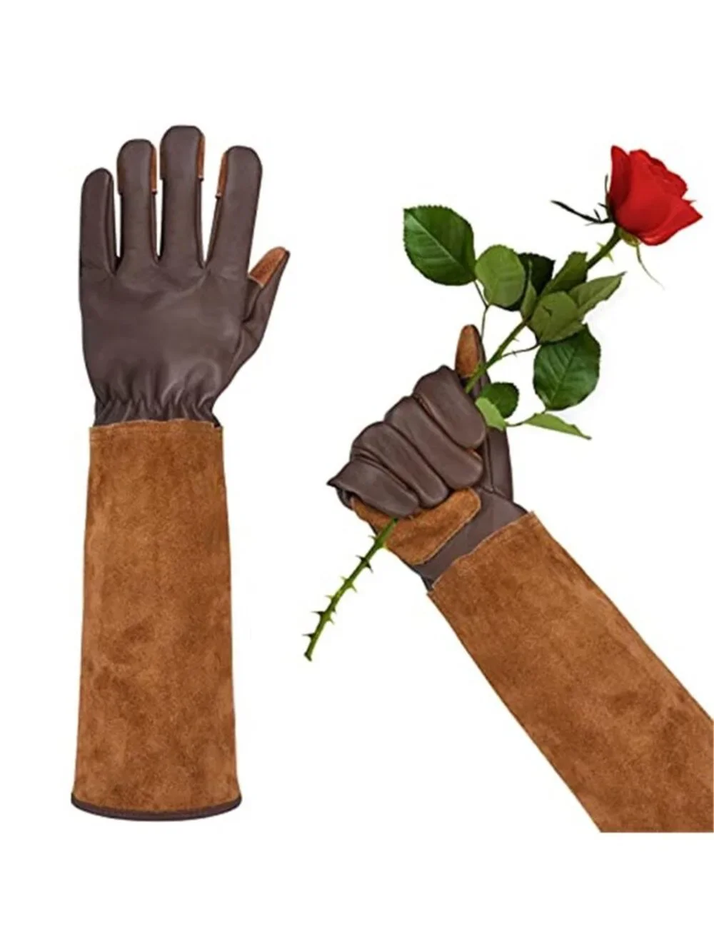 Women's Long Gardening Gloves Thorn Proof Rose Pruning Cowhide Leather